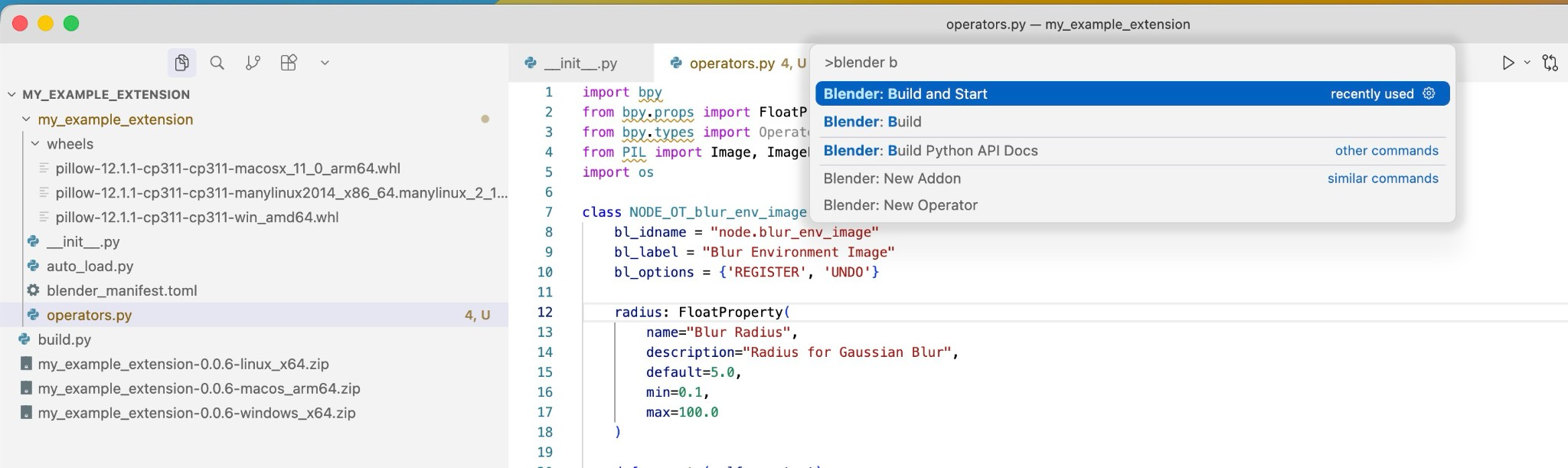 Blender Build and Start command