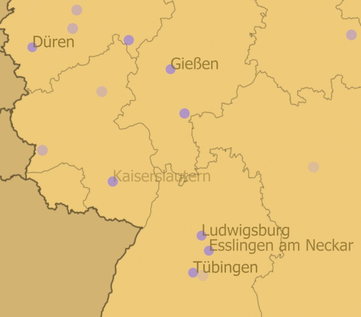 City labels on the map