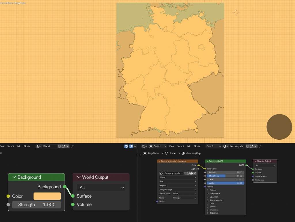 Germany map with shader nodes in Blender